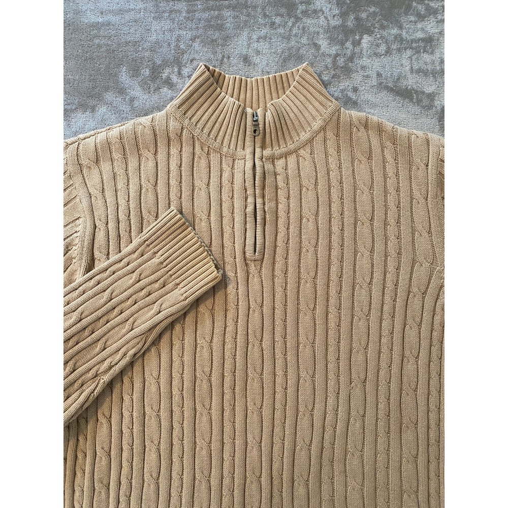 Croft & Barrow Sweater Mens XL Tan Beige Quarter Zip Cable Knit Cotton Pullover